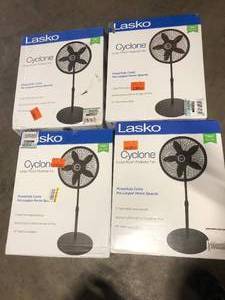 lot 40 image: Lot of Lasko 18 in. 3 Speed Oscillating Pedestal Fan with Adjustable Height, Easy Assembly, and Quiet Cooling for Any Room in Black   Customer Returns See Pictures