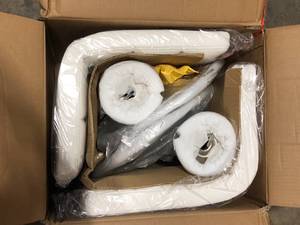 lot 42 image: LACOO 33 in. - 44 in. Height White Low Back Metal Adjustable Bar Stool with PU Leather-Seat 360° Swivel (Set of 2)     Customer Returns See Pictures