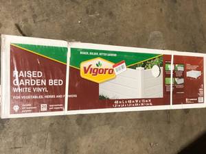 lot 50 image: Vigoro 4 ft. x 4 ft. x 15 in. White Vinyl Raised Garden Bed Customer Returns See Pictures