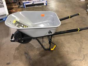 lot 20 image: Gorilla 6 cu. ft. PRO Heavy-Duty Steel Tub Wheelbarrow, Steel Braces and Handles, Easy PivotDump Design, 16 in. Pneumatic Wheel  Customer Returns See Pictures