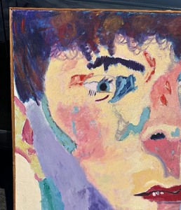 lot 7 image: HUGE Wonderful Portrait of a Boy Oil on Canvas Signed Chris James