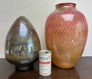 lot 9 image: Pair of Hand Blown Art Glass Vases - Unsigned 