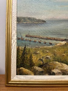 lot 26 image: ORIGINAL Oil on Canvas Grain Elevator Painting Signed