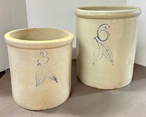 lot 45 image: Pair of Antique Union Stoneware Salt Glaze Crocks (1-6 gal, 1-3 gal)