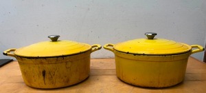lot 78 image: Pair of LARGE Cast Iron Enamel Dutch Ovens