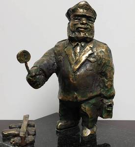 lot 107 image: Vintage Railroad Conductor Solid Brass Sculpture Award Mounted Signed