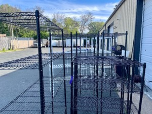 lot 114 image: Large Group of NSF Black Metal Shelving Units