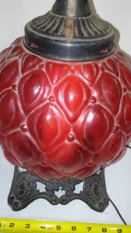 lot 44 image: Red Glass Lamp Midcentury.