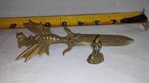 lot 16 image: Miniature Pewter Wizard And Dragon Mail Opener.