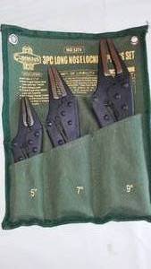 lot 24 image: Cummins 3 Pc. Long Nose Locking Pliers Set.