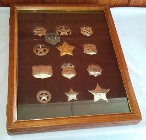 lot 32 image: Sheriff Badge Collection Set In Display Case.