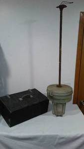 lot 239 image: Vintage Vapor Light And Wood Storage Box.