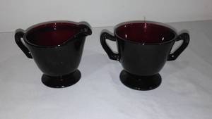 lot 276 image: Vintage  Anchor Hocking Ruby Red Cream and Sugar Set