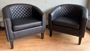 lot 3 image: Pair of NEW Black Pleather Club Chairs