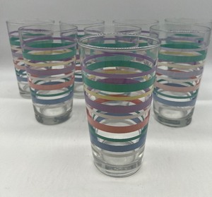 lot 55 image: Vintage Striped LIBBEY Fiesta Mambo 16oz Tumbler - QTY 8