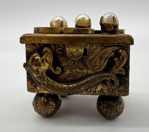 lot 59 image: Vintage Diminutive Gilt Dragon and Pearls Pill Box