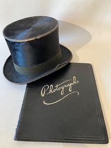 lot 140 image: Vintage Antique Beaver Top Hat and Photograph Book
