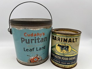 lot 148 image: Vintage PURITAN Leaf Lard Tin and DARIMALT Tin