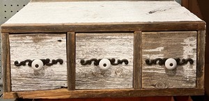 lot 71 image: 100 Year Old Barnwood Rustic 3 Drawer Apothecary  Cabinet