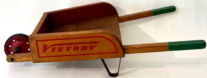 lot 74 image: Antique Childs Rustic VICTORY Wheelbarrow
