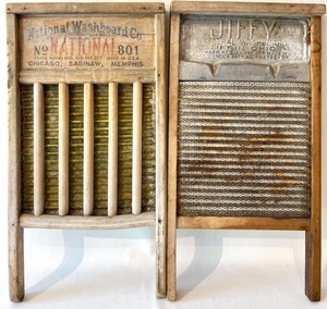 lot 92 image: Vintage NATIONAL WASHBOARD CO & JIFFY Scrub Surface Washboards - Qty 2