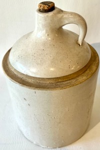 lot 101 image: 3 Tier Reclaimed Vintage Wood & Metal Tin Display with SHOULDER STONEWARE Jug