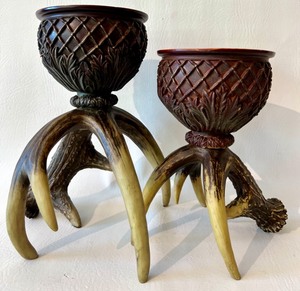 lot 109 image: Rustic Antler Candle Holders - QTY 2