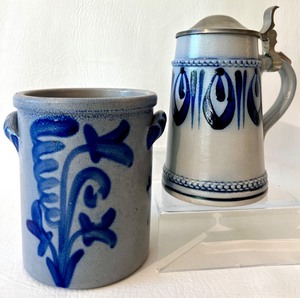 lot 111 image: Vintage German Decorative TISCHALFALLE  STONEWEAR by TOPFEREI HOLZSCHNITZERI Crock & SCHILZ Beer Stein