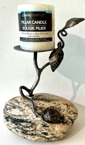 lot 112 image: Decorative Hand Crafted Stone Granite Candle Holder with Metal Stand