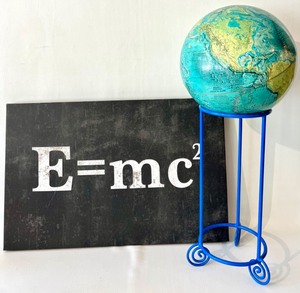 lot 119 image: EMC2 Canvas Wall Art & NATIONAL GEOGRAPHIC PHYSICAL GLOBE and Blue Metal Stand
