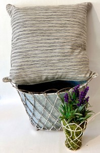 lot 120 image: Vintage Rustic Metal Wire Basket & Pillow & Faux Plant in Wire Cage