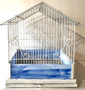 lot 201 image: Vintage PACIFIC Birdcage with Decorative SLAG GLASS Tiles