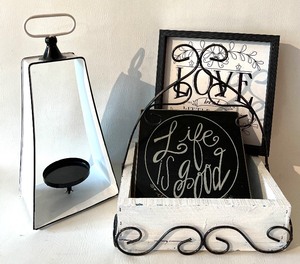 lot 213 image: Beautiful in Black and White Home Decor including Wood Basket