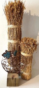 lot 218 image: Fall Harvest Decor - Wheat and Metal Pumpkin