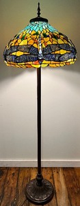 lot 221 image: Tiffany Stained Glass Style DRAGONFLY Floor Lamp