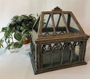 lot 230 image: Glass Terrarium with Lid and Faux Potted Plant