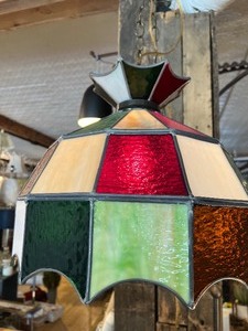 lot 241 image: Vintage Stained Glass Hanging Swag Lamp - Multi