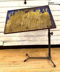lot 255 image: Antique INDUSTRIAL Bedside  Drafting Table w CAST IRON BASE
