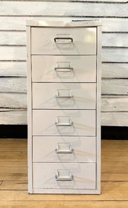 lot 256 image: Vintage Industrial Style STEEL 6-Drawer Cabinet in White