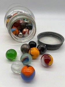 lot 303 image: Vintage Jar of Shooter Marbles