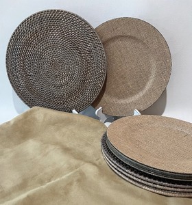 lot 283 image: POTTERY BARN Suede Table Runner, Burlap Plate Chargers and Placemats