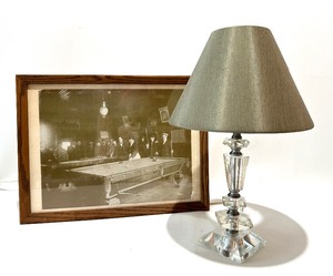 lot 295 image: VINTAGE CRYSTAL Lamp and Framed 1900s Billiards Stock Photo