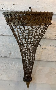 lot 336 image: Antique Vintage FRENCH Woven Brass Chain Wire Wall Pocket