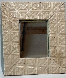 lot 338 image: Vintage Upcycled Tin Mirror and Heavy Decor with Cross