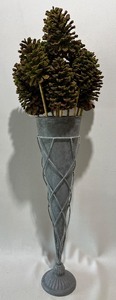 lot 347 image: Large Conical Galvanized Planter with Decorative Pinecones