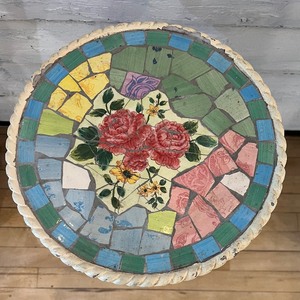 lot 327 image: Vintage MOSAIC Pedestal Plant Stand Pieced China Plates Floral Pattern