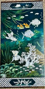 lot 391 image: Amazing 4 Panel Black Lacquer Mother Of Pearl Inlay Art Piece with Underwater Scene