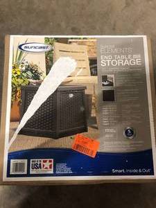 lot 14 image: Suncast 13 Gallon Resin Outdoor Patio End Table Storage Box, Java  Customer Returns See Pictures