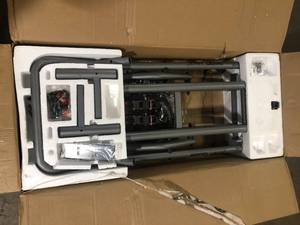 lot 17 image: RIDGID Foldable Mobile Miter Saw Stand with Mounting Braces   Customer Returns See Pictures