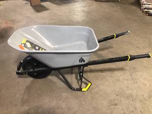 lot 22 image: Gorilla 6 cu. ft. PRO Heavy-Duty Steel Tub Wheelbarrow, Steel Braces and Handles, Easy PivotDump Design, 16 in. Pneumatic Wheel Customer Returns See Pictures